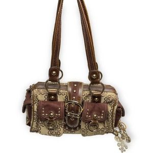 Kathy Van Zeeland Purse Canvas and Faux Suede Western Handbag Shoulder Bag